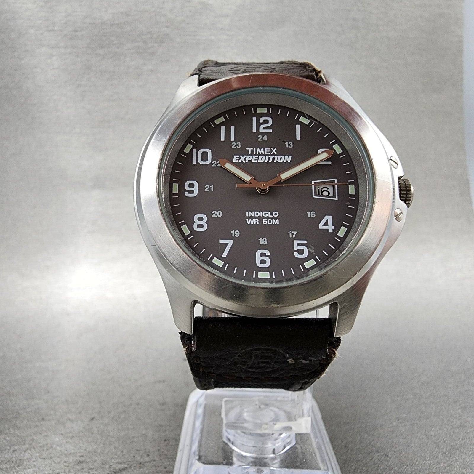 Timex Expedition Watch Men 39mm Gray Dial Silver Tone Date Round New Battery5