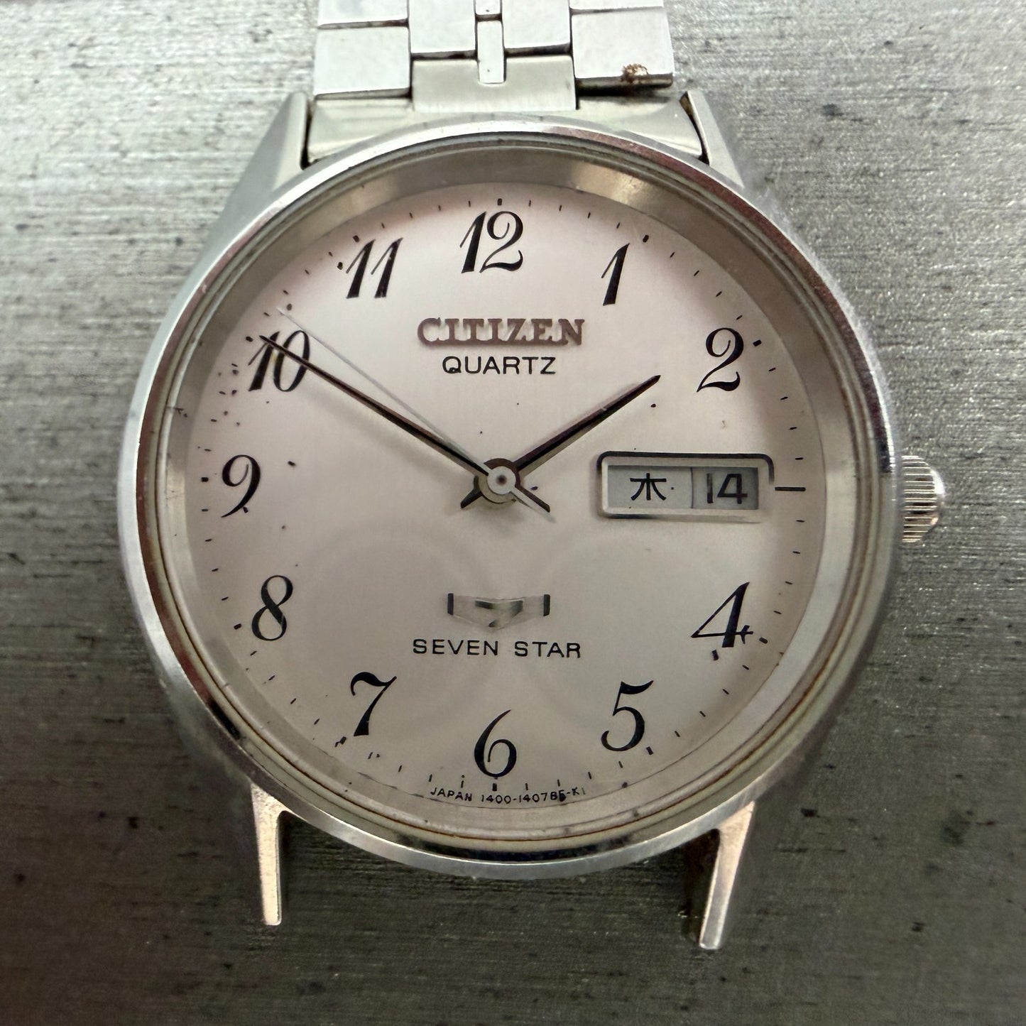 Citizen Seven Star Watch Men 35mm Silver Dial Silver Tone Daydate 4-140214 PARTS2