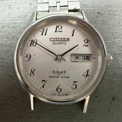 Citizen Seven Star Watch Men 35mm Silver Dial Silver Tone Daydate 4-140214 PARTS2