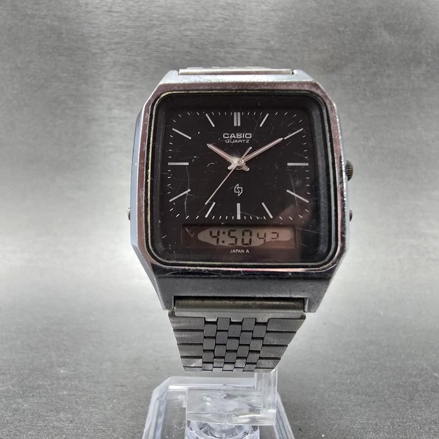Casio AQ-320 Watch Men 31mm Black Dial Silver Tone Analog Digital New Battery5