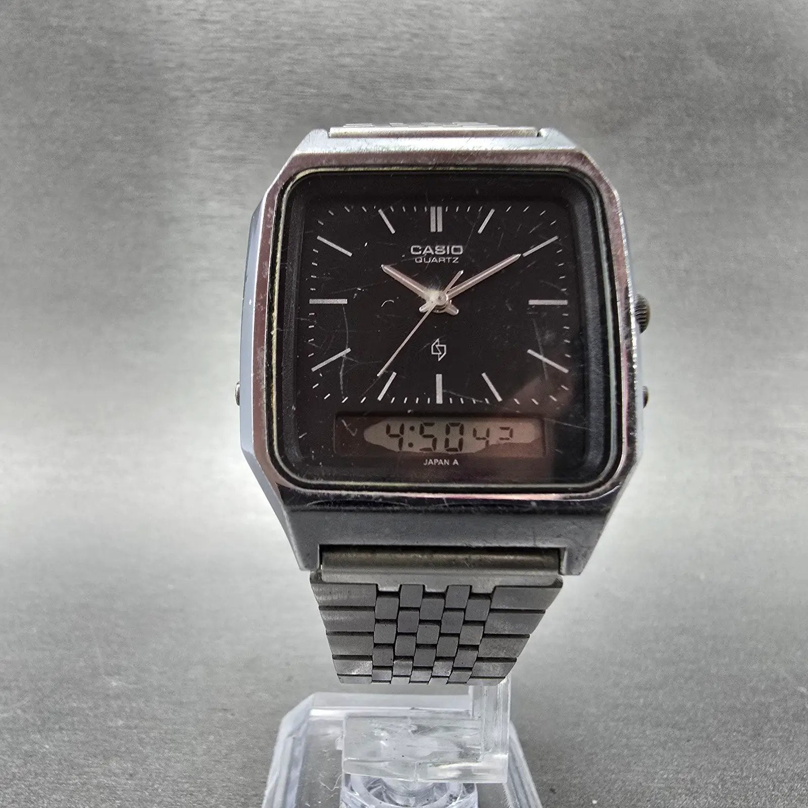 Casio AQ-320 Watch Men 31mm Black Dial Silver Tone Analog Digital New Battery5
