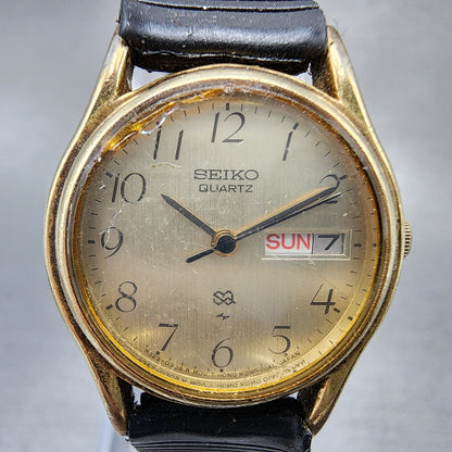 VTG Seiko SQ Watch Women 23mm Champagne Dial Gold Tone Daydate Round New Battery