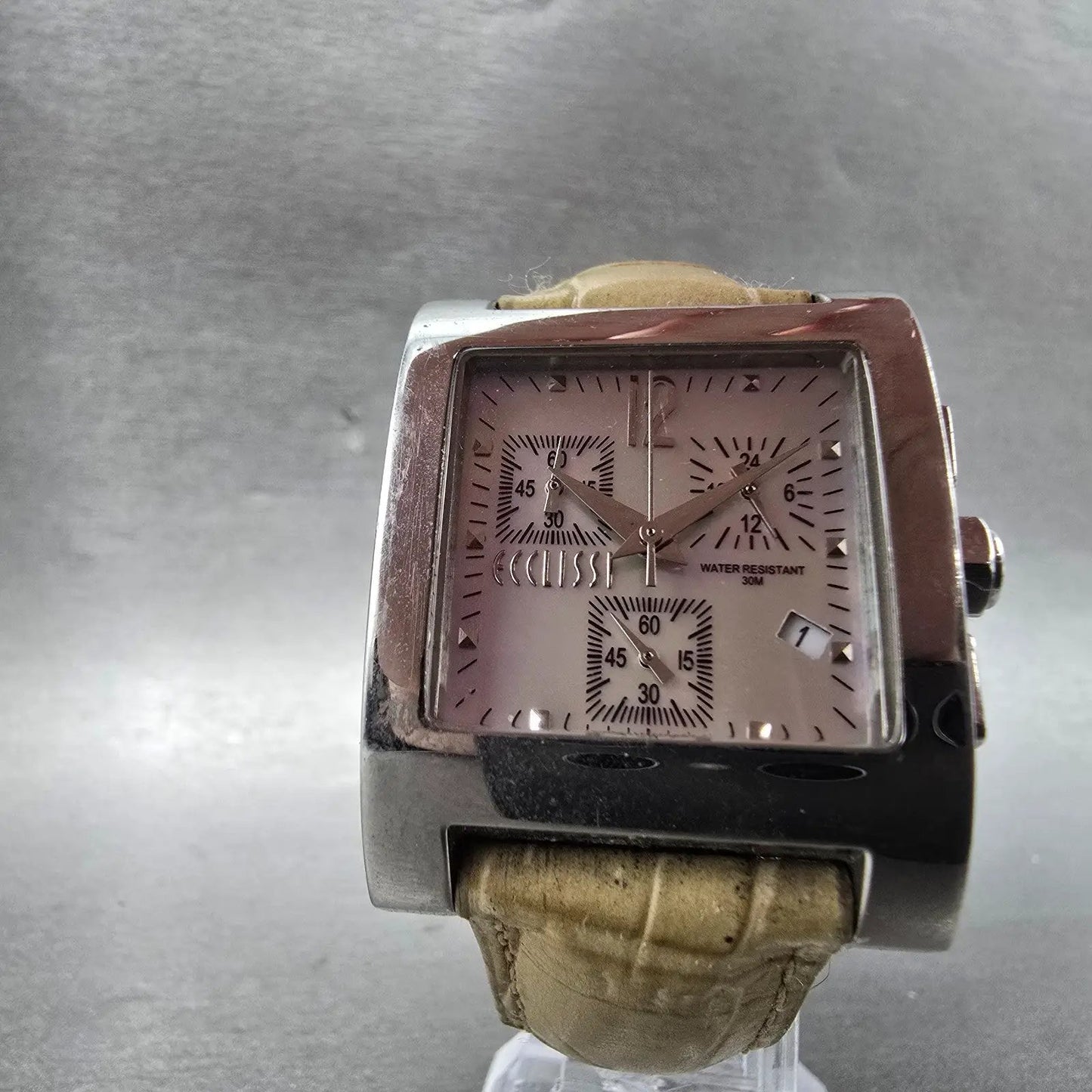 Ecclissi chronograph Watch Women 30mm MOP Dial Silver Tone Rectangle New Battery5