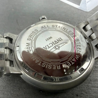 Invicta Watch Men 37mm Silver Dial Silver Tone Date Round 9637 new Battery10