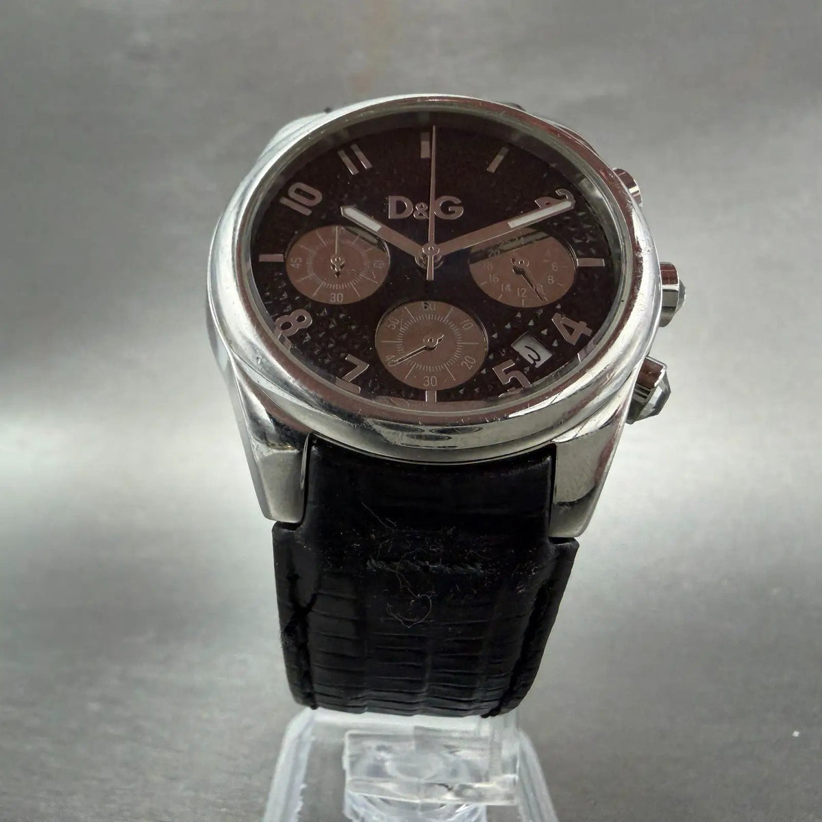 Dolce & Gabana Chrono Watch Men 38mm Black Dial Steel Date Round READ!! New Batt5