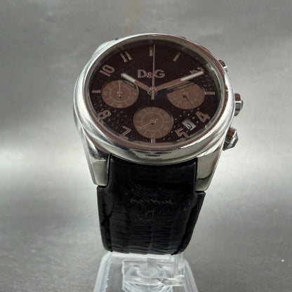Dolce & Gabana Chrono Watch Men 38mm Black Dial Steel Date Round READ!! New Batt5