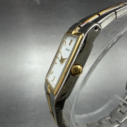 Seiko Tank Watch Women 13mm White Dial two Tone Rectangle 2E20-0AY0 New BatteryK2