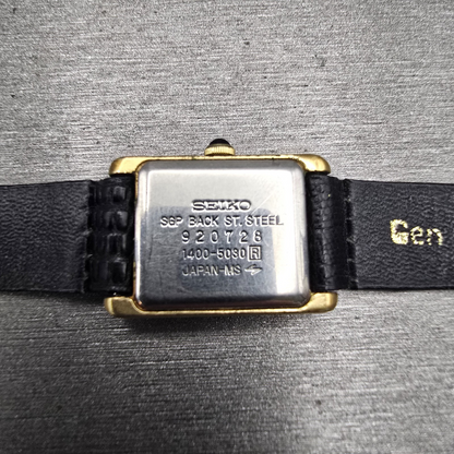 Seiko Tank Watch Women 17mm White Dial Gold Tone Rectangle 1400-5030 New Battery10