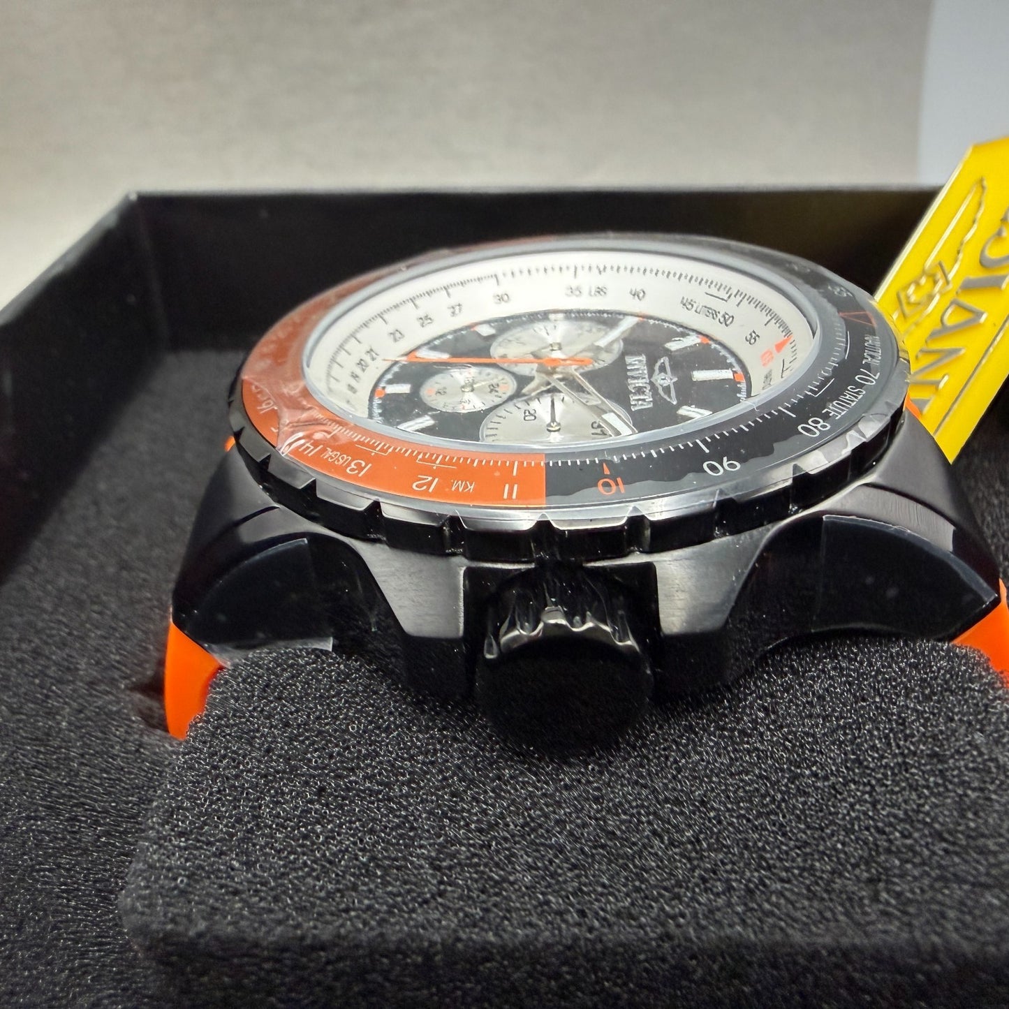 Invicta Aviator GMT Watch Men 50mm Black Dial Black Orange Daydate Round 370315