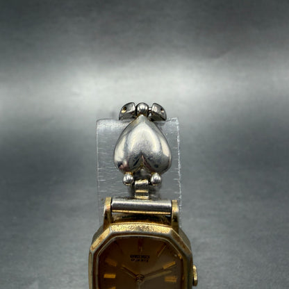 Seiko Watch Women 18mm Champagne Dial Gold Tone Heart 1421-5040 New Battery VTG4