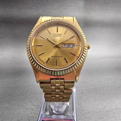 Citizen Watch Men 35mm Gold Dial Gold Tone Daydate Round 6100-R00391 New Battery5