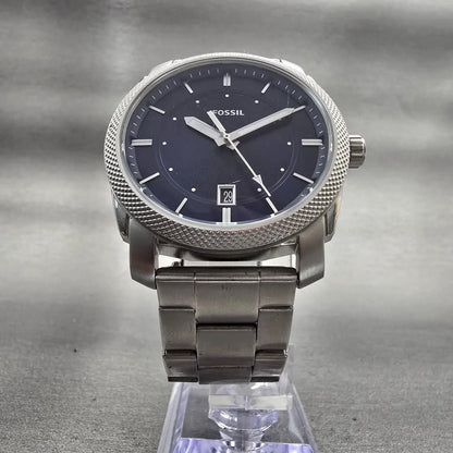 Fossil Machine Watch Men 43mm Blue Dial Silver Tone Date Round FS5340 New Batt5