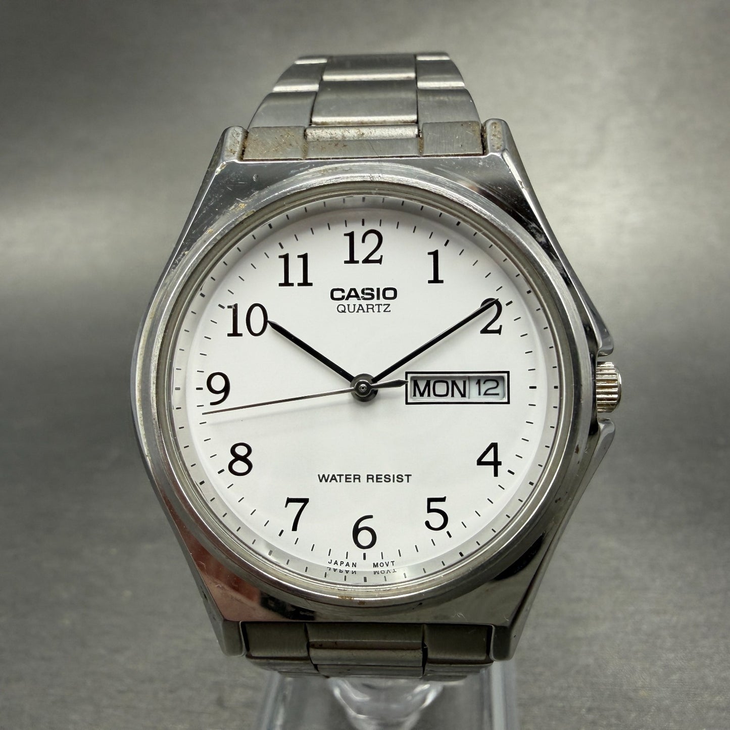 Casio Watch Men 35mm White Dial Silver Tone Daydate MTP-1240DJ New Battery0