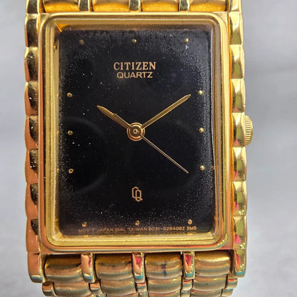 Citizen CQ Watch Men 24mm Black Dial Gold Tone Rectangle 6031-S07084 New Battery1