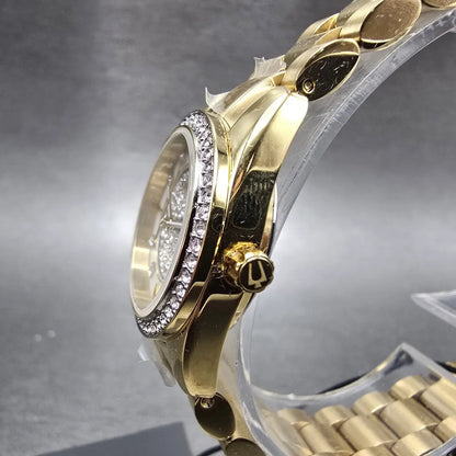 Bulova Watch Women 24mm MOP Dial Gold Tone Round Crystal Bezel 98L315 New batt 23