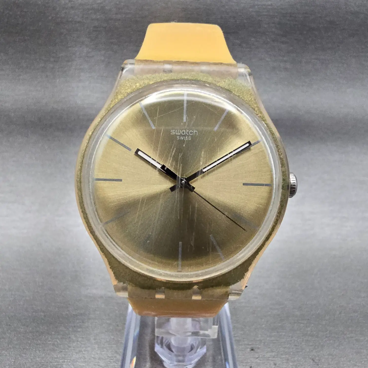 Swatch Golden Rebel Watch Men 41mm Gold Dial Gold Tone Round SUOZ119 New Battery0