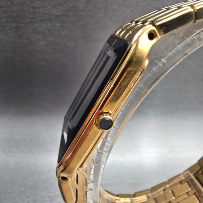 Seiko Lassale Tank Watch Men 22mm Black Dial Gold Rectangle 5E20-5009 New Batt2