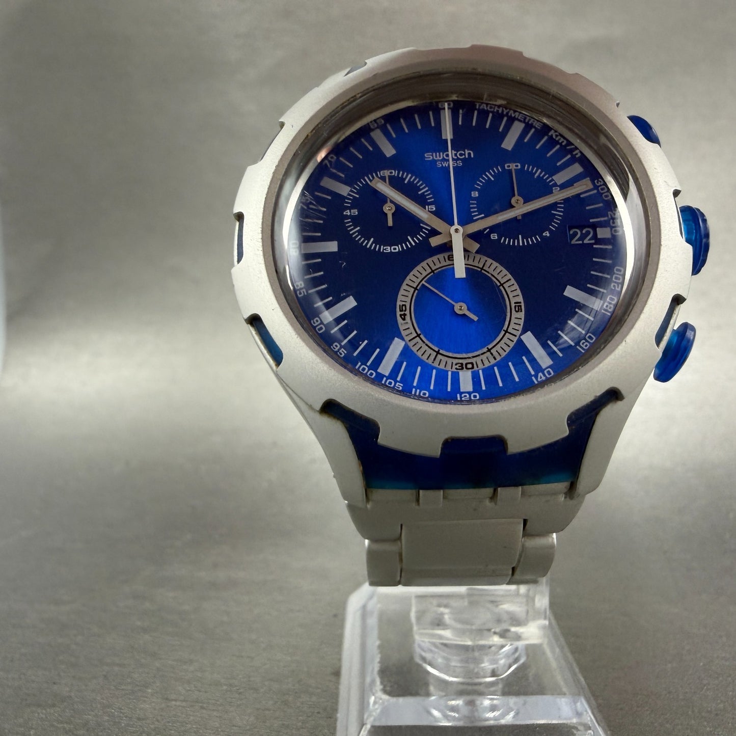 Swatch Endless Energy Chrono Watch Men 45mm Blue Dial Silver Date New Battery5