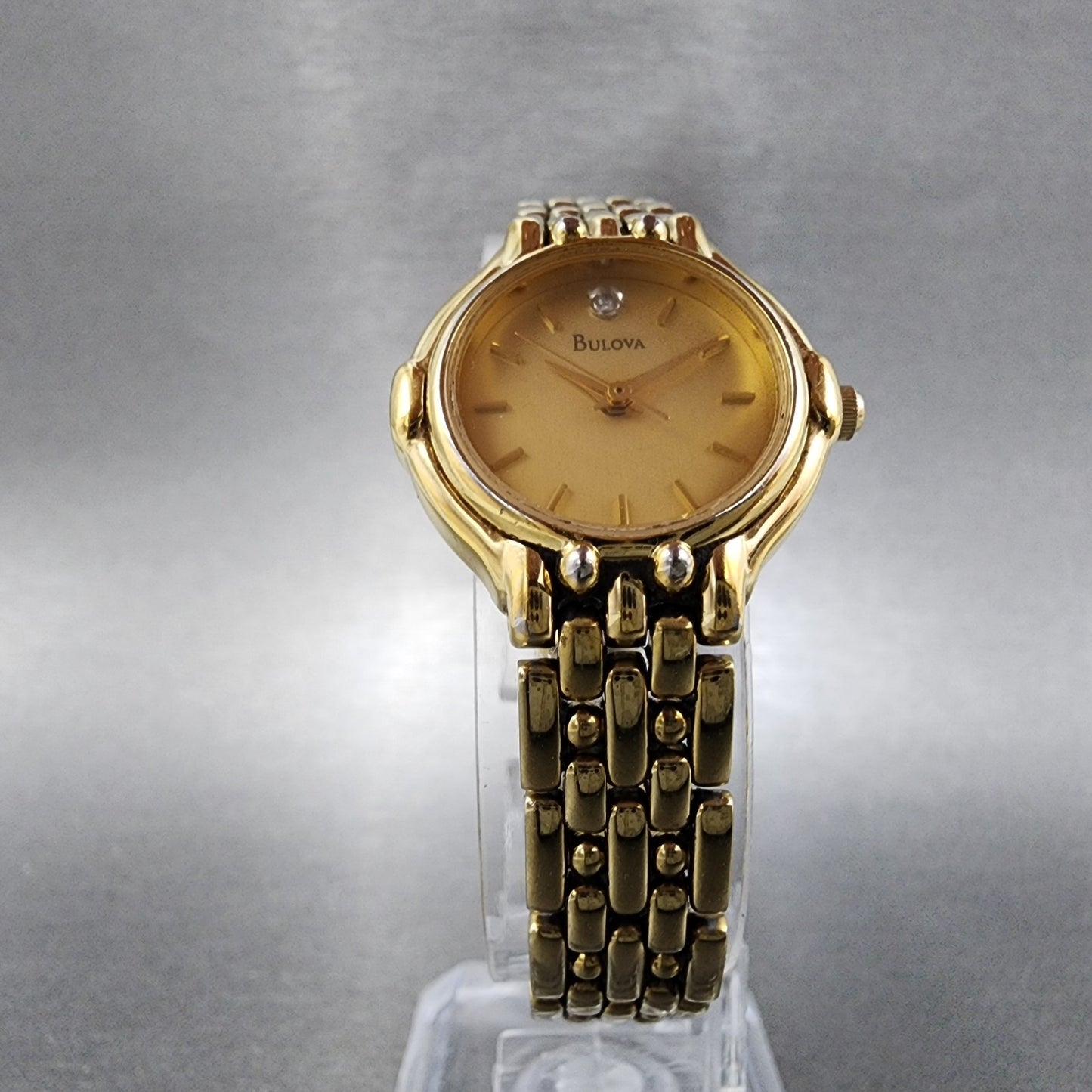 Bulova Diamond Watch Women 23mm Champagne Dial Gold Tone 97P35 New Battery5