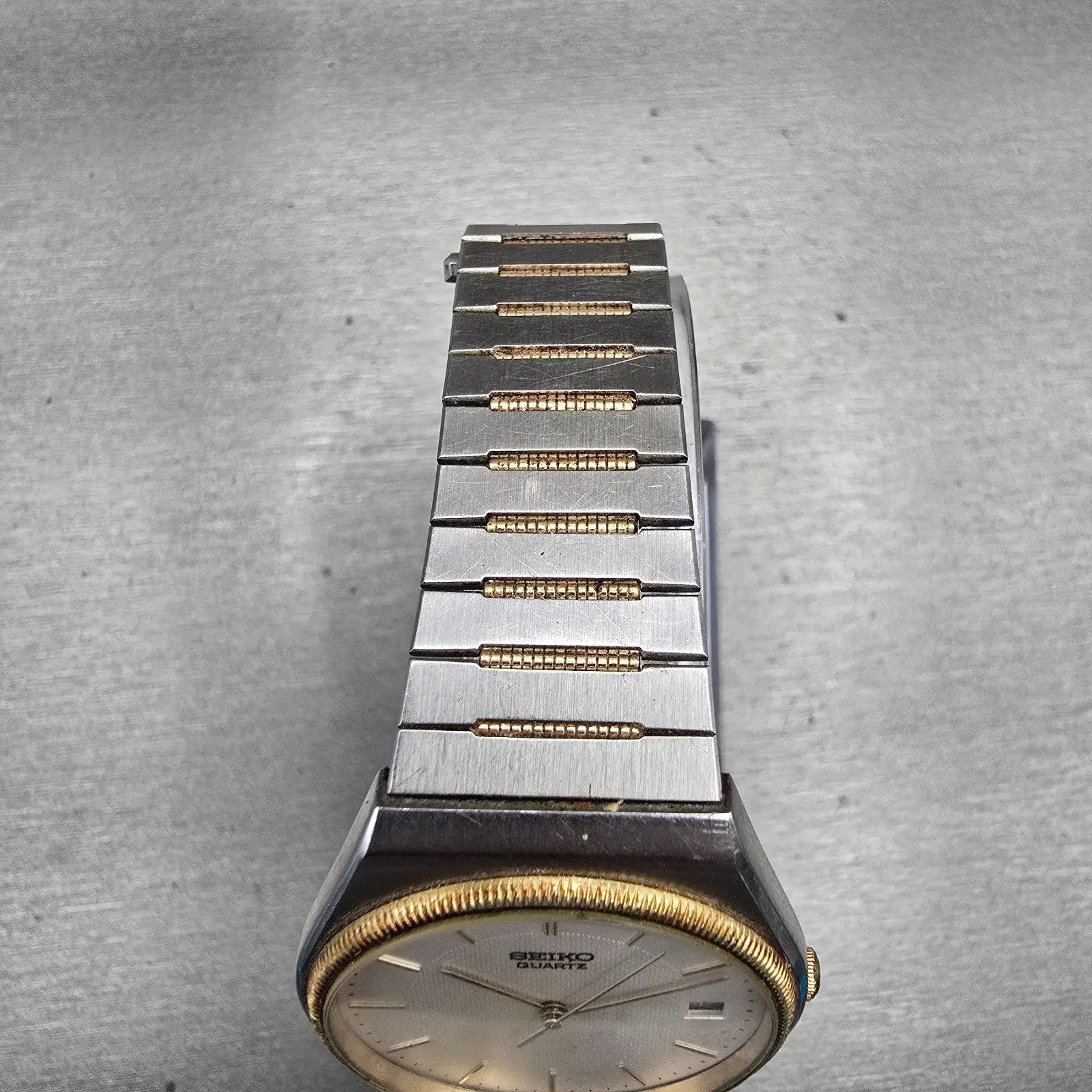 Seiko Watch Men 33mm Silver Dial Two Tone Date Round 6432-7019 New Battery VTG4