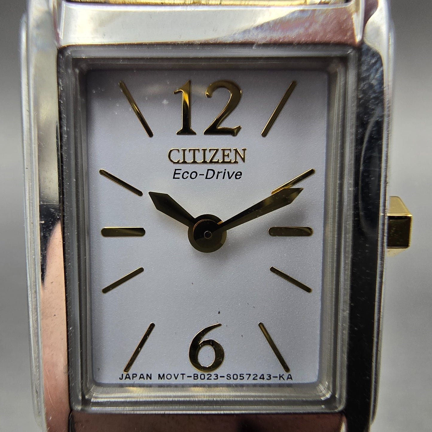 Citizen Eco-Drive Tank Watch Women 18mm White Dial Two Tone B023-S033802 Runs1
