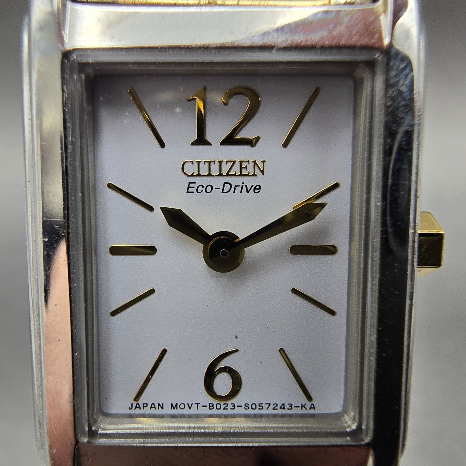 Citizen Eco-Drive Tank Watch Women 18mm White Dial Two Tone B023-S033802 Runs1
