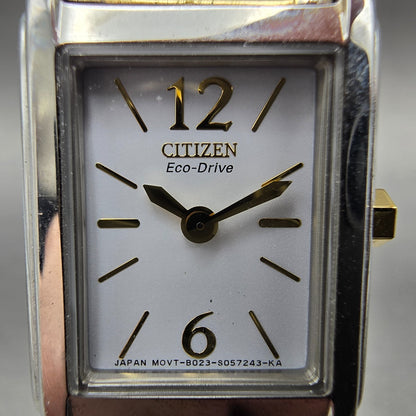 Citizen Eco-Drive Tank Watch Women 18mm White Dial Two Tone B023-S033802 Runs1