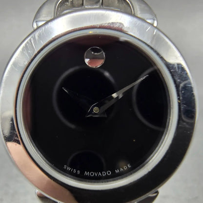 Movado Rondiro Watch Women 25mm Black Dial Steel 0605971 New Battery1