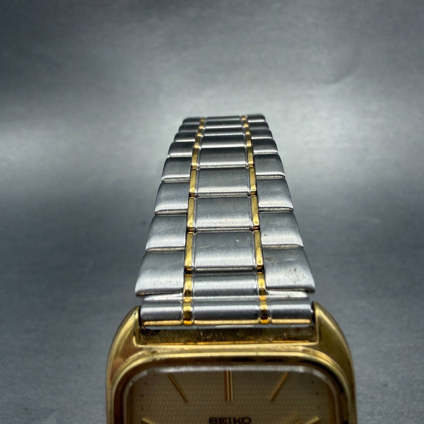 Seiko Tank Watch Men 28mm Champagne Dial Two Tone Rectangle 9021-517C NewBattery4
