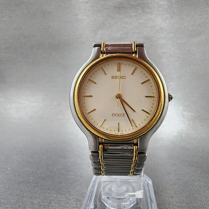 Seiko Dolce Watch Men 32mm Cream Dial Two Tone 8n41-6230 New Battery READ!