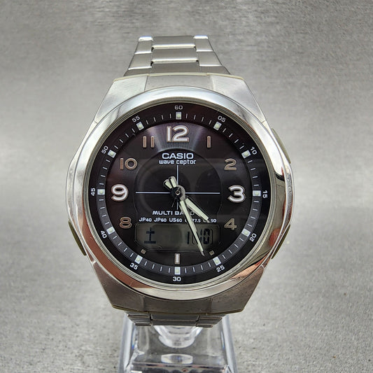 Casio Wave Ceptor Watch Men 41mm Black Dial Steel Analog Digital Solar Runs B1230