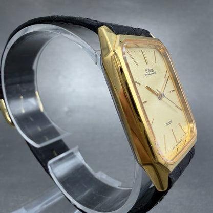 Citizen Forma Tank Watch Men 28mm Champagne Dial Gold Tone 4630-E63018 New Batt3