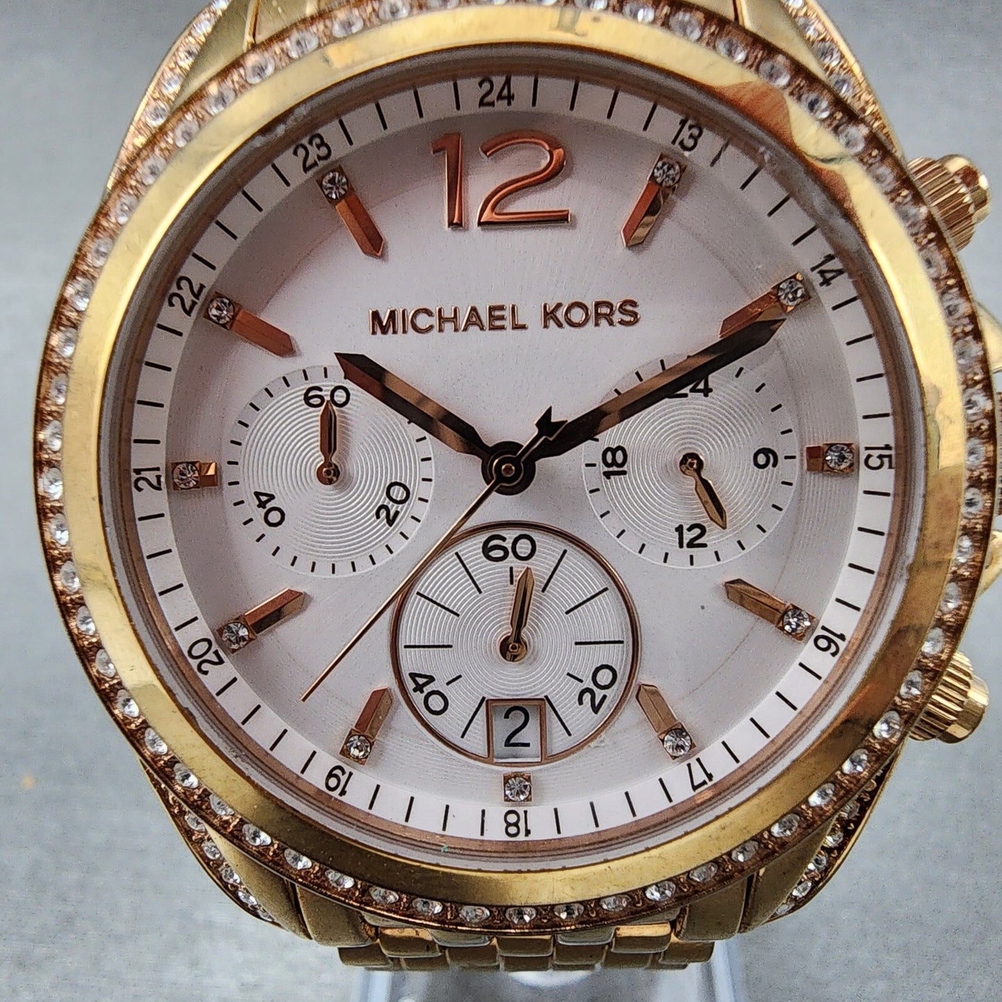 Michael Kors Pressley Chronograph Watch Women 40mm White Dial Rose Gold Date1