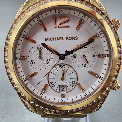 Michael Kors Pressley Chronograph Watch Women 40mm White Dial Rose Gold Date1