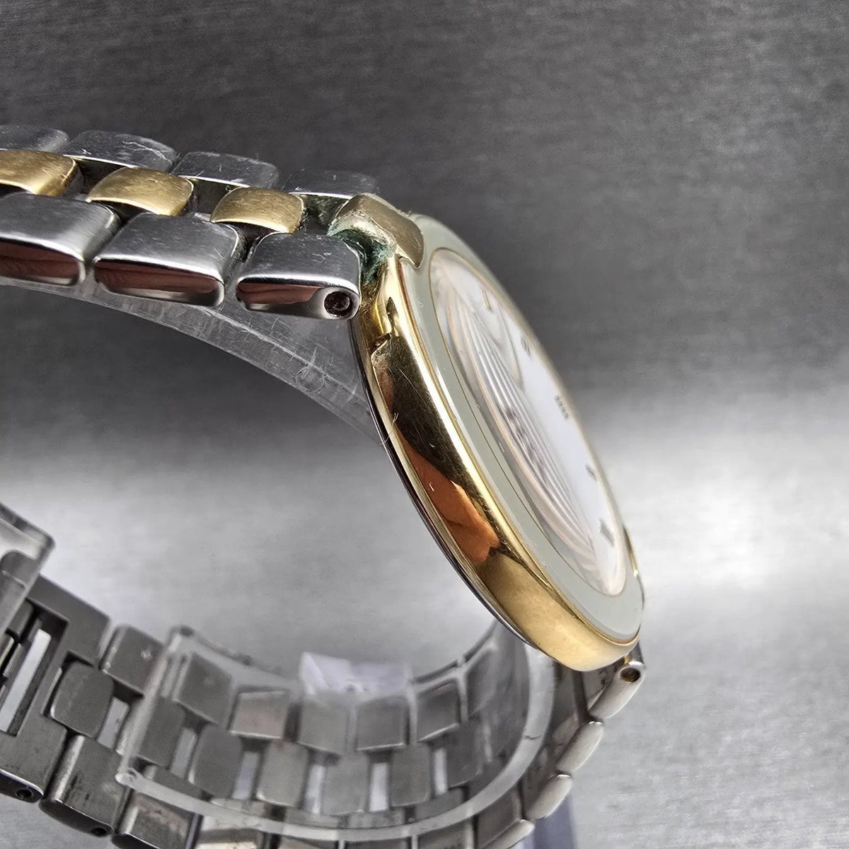 Seiko Lassale Watch Men 33mm White Dial Gold Tone Round 5A54-2000 New Battery3