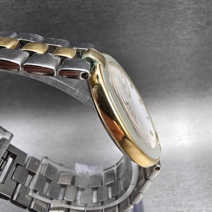 Seiko Lassale Watch Men 33mm White Dial Gold Tone Round 5A54-2000 New Battery3