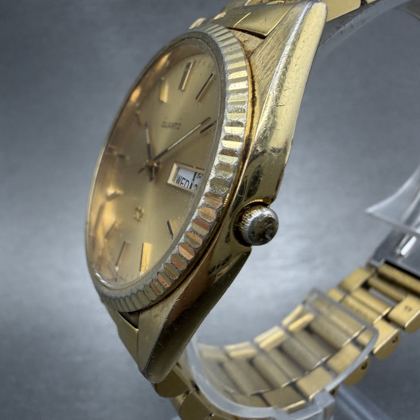 Seiko SQ President Watch Men 37mm Gold Dial Gold Tone Daydate New Battery READ!!2