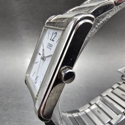 Citizen Eco-Drive Tank Watch Men 26mm White Dial Silver Date Rectangle Runs2
