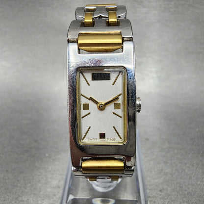 Bally Tank Watch Women 14mm White Dial Two Tone Rectangle A160A179 New Battery0