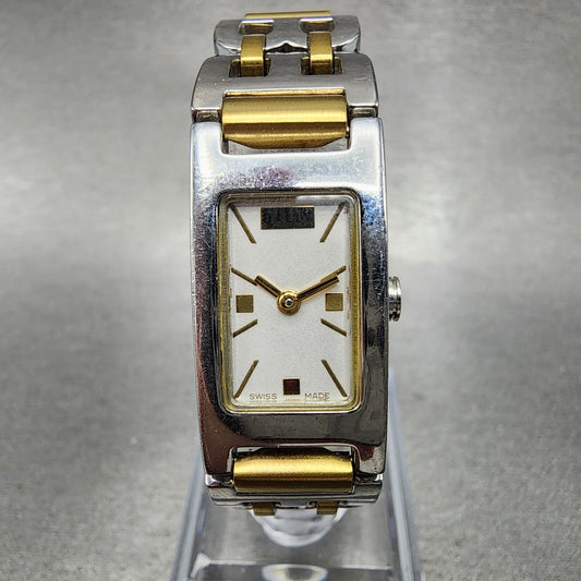 Bally Tank Watch Women 14mm White Dial Two Tone Rectangle A160A179 New Battery0