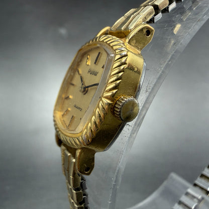 Pulsar Watch Women 16mm Gold Dial Gold Tone Rectangle Y432-5350 new battery2