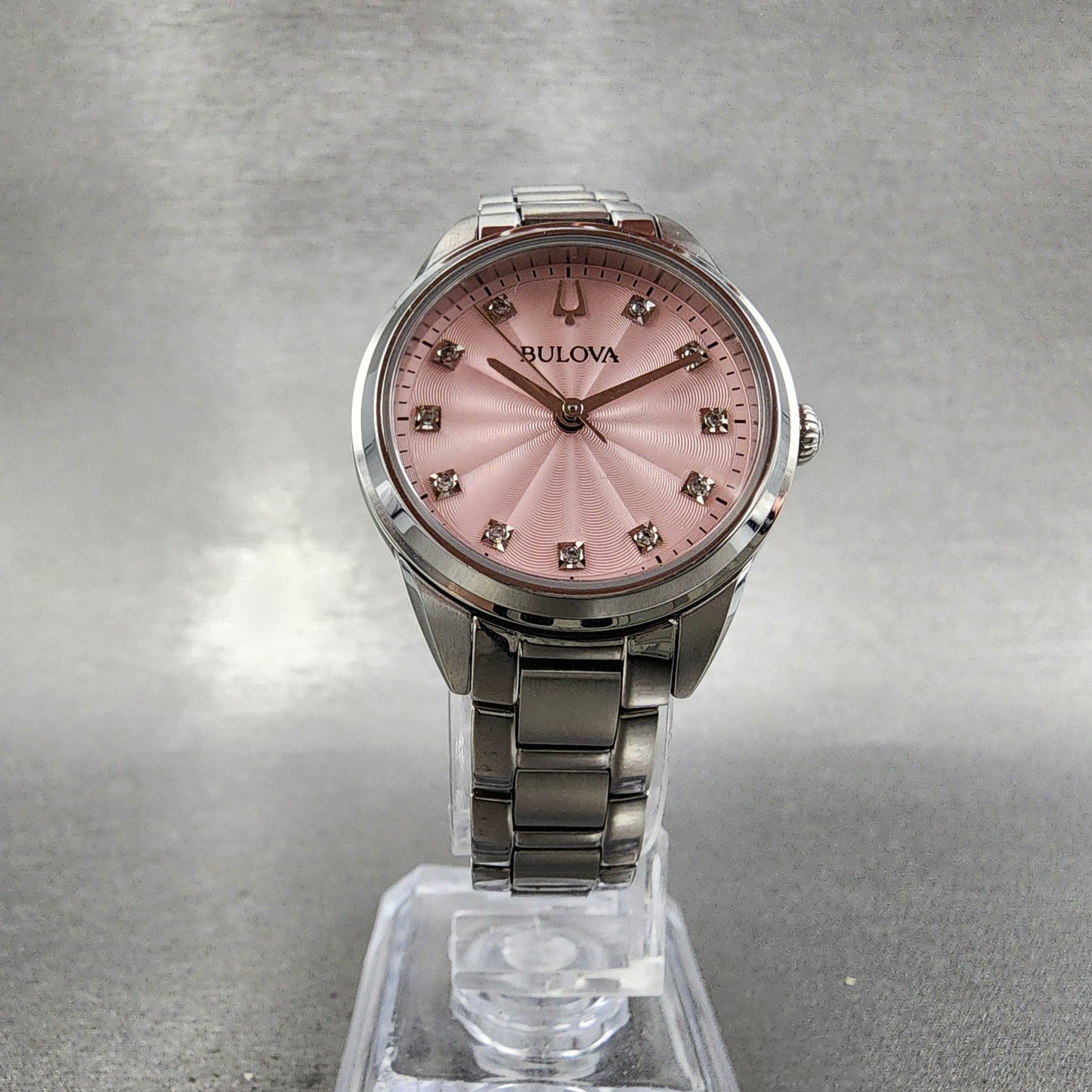 Bulova Sutton Watch Women 28mm Pink Dial Steel Round 96P249 New Battery5
