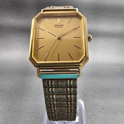 Seiko Watch Men 27mm Gold Dial Gold Tone Rectangle 6531-5100 New Battery Vintage5