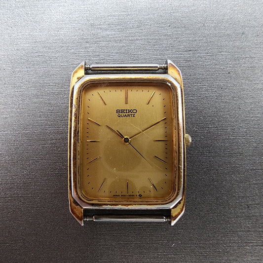 Seiko Tank Watch Men 25mm Champagne Dial Gold Tone Rectangle 9021-5010 New Batt