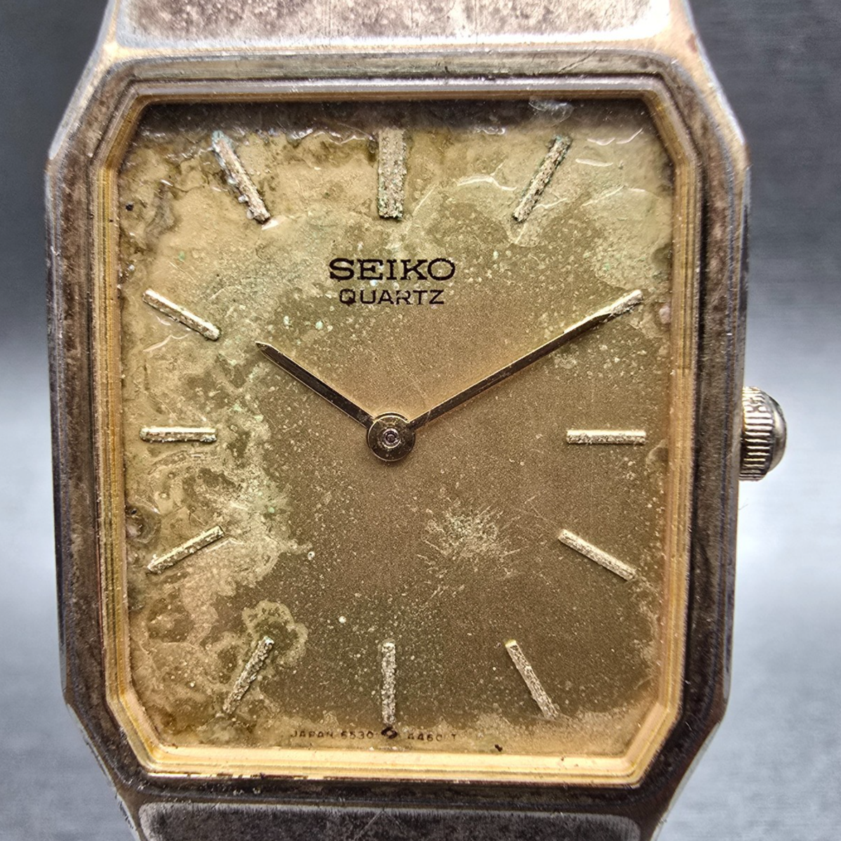 Seiko Watch Men 26mm Gold Dial Gold Rectangle 6530-5790 New Battery VTG1