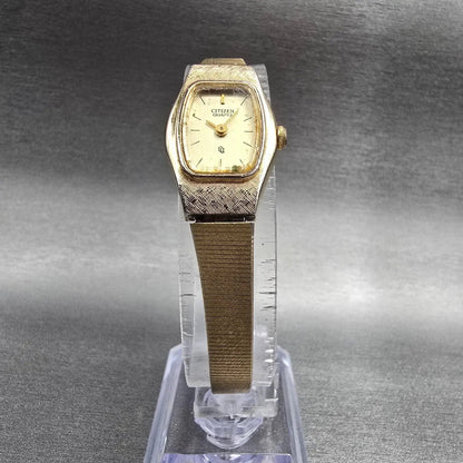 Citizen CQ Watch Women 16mm Gold Dial Gold Tone Oval 3220-S16881 New Battery KP25