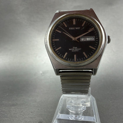 Citizen Freeway Watch Men 35mm Black Dial Silver Tone Daydate Round New Battery5