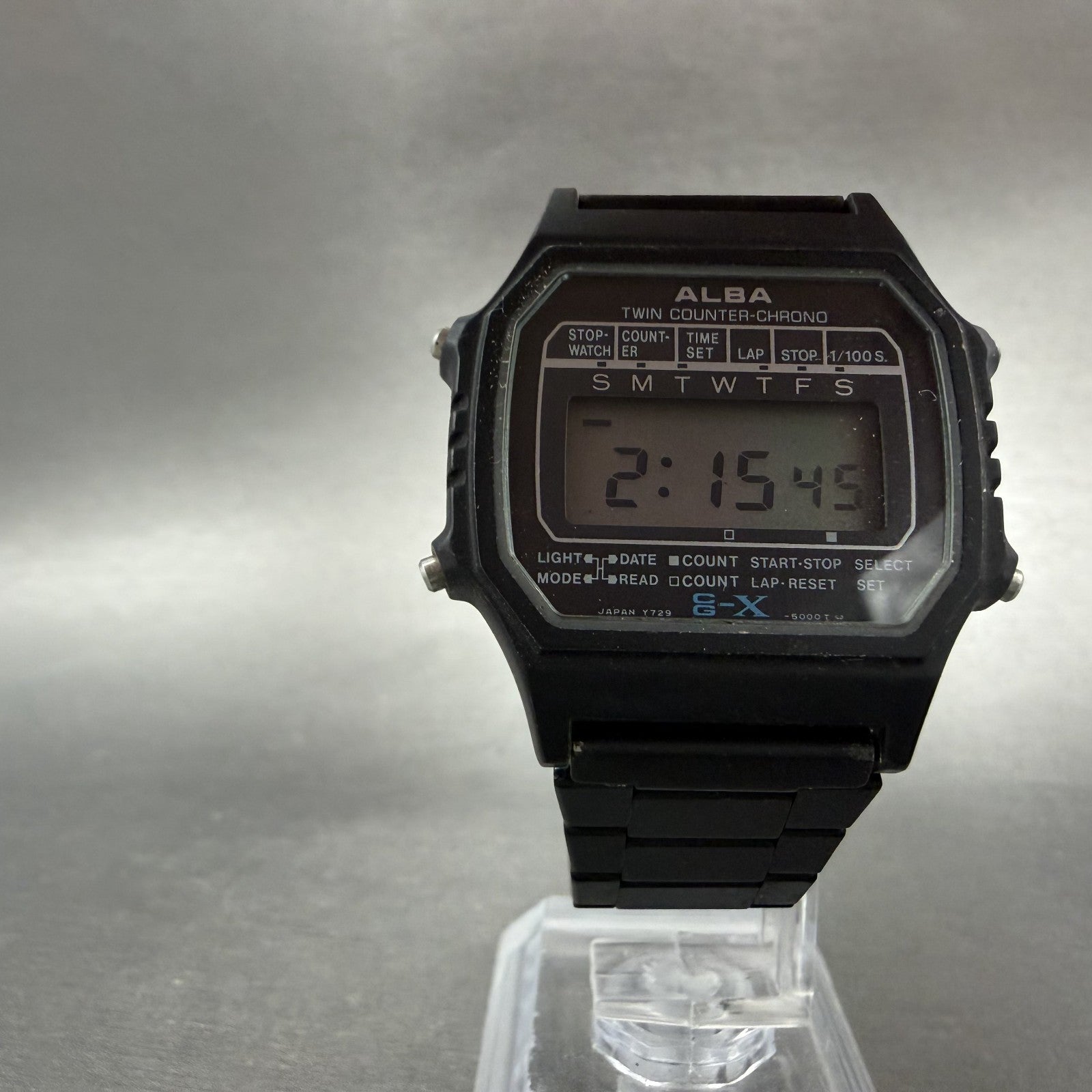 Seiko ALBA Digital Watch Men 34mm Digital Black Tone Chrono Y729-5000 New Batt5