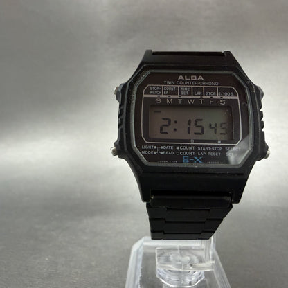 Seiko ALBA Digital Watch Men 34mm Digital Black Tone Chrono Y729-5000 New Batt5