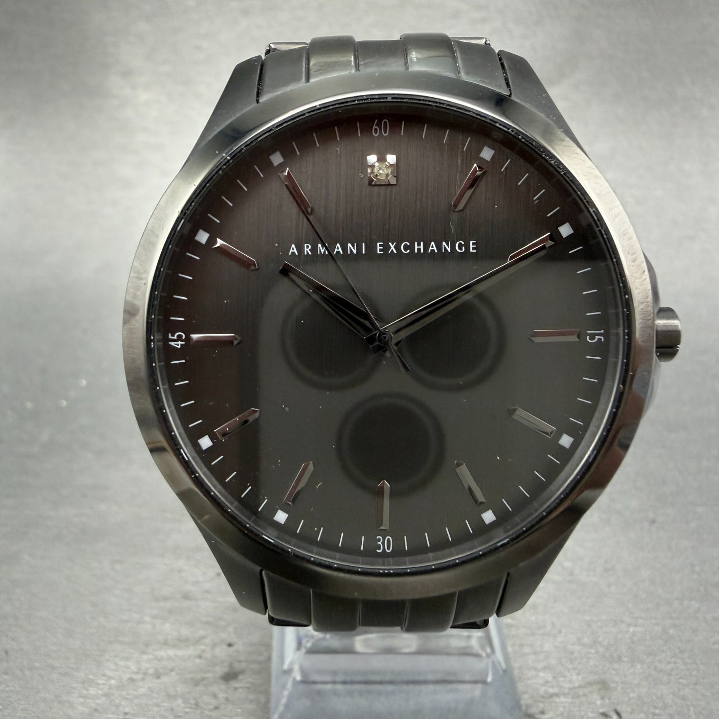 Armani Exchange Hampton Watch Men 46mm Black Dial Black Tone Round New Battery0